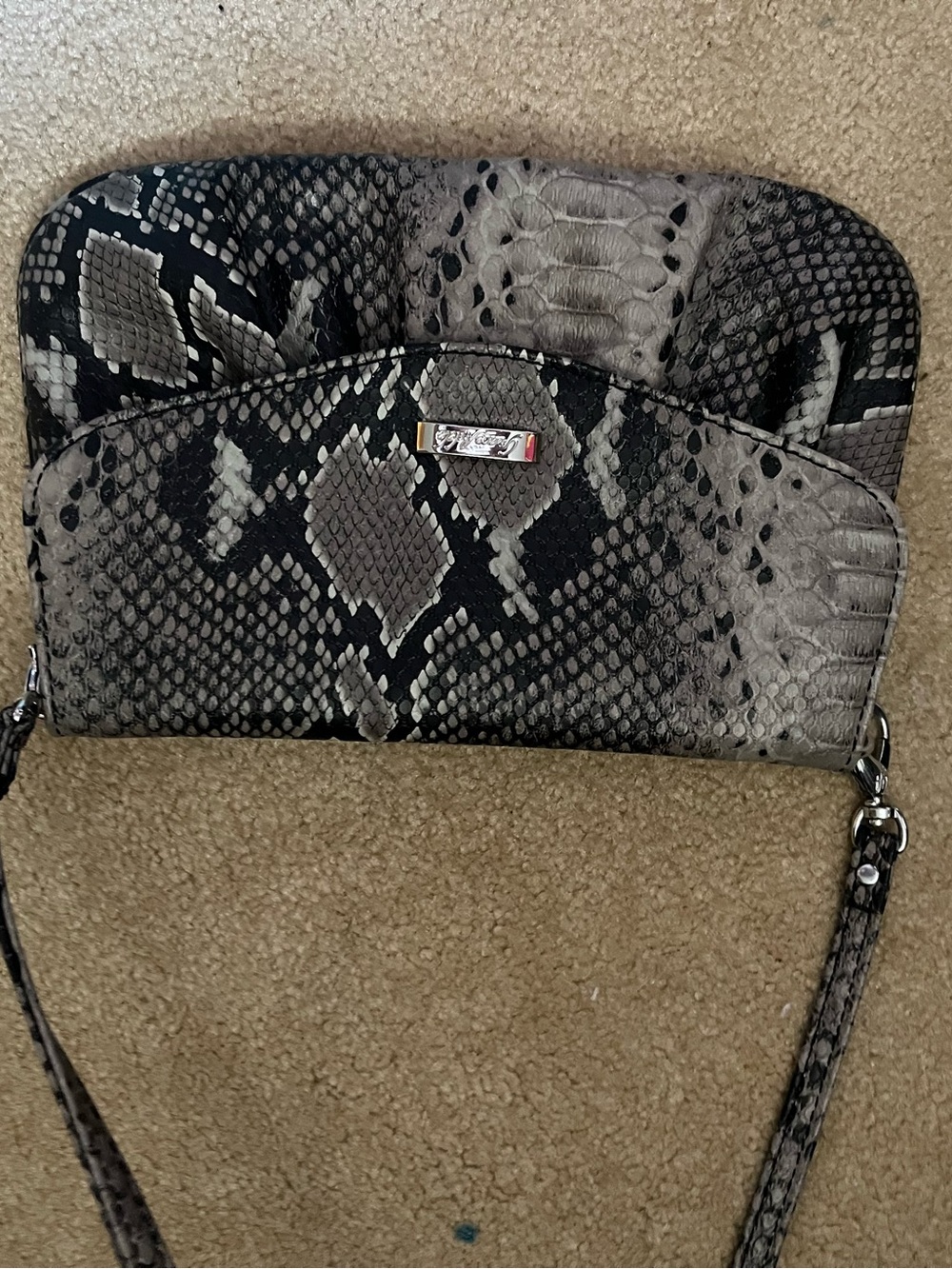 Snake-Print Crossbody Bag - Gray